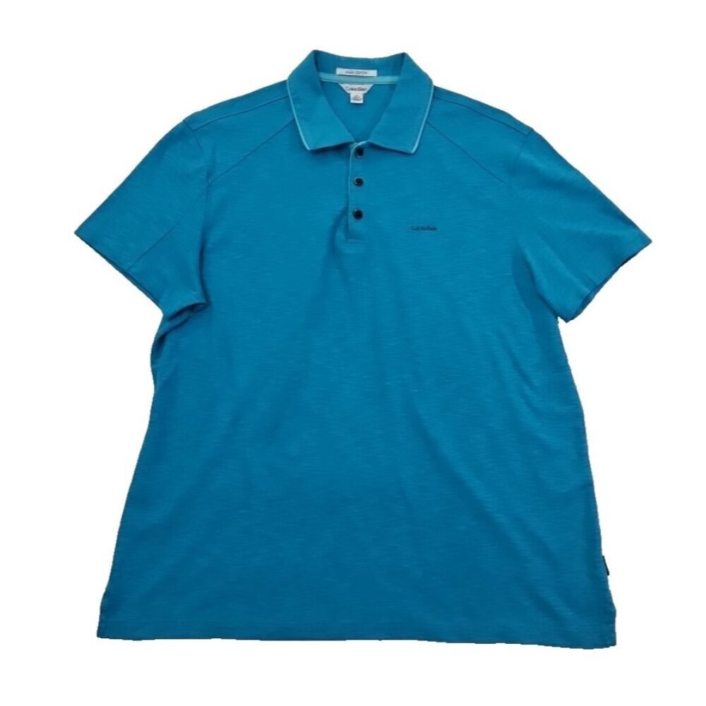 Calvin Klein Liquid Touch Polo‎ Shirt Men's M Turquoise Blue EUC LN Performance